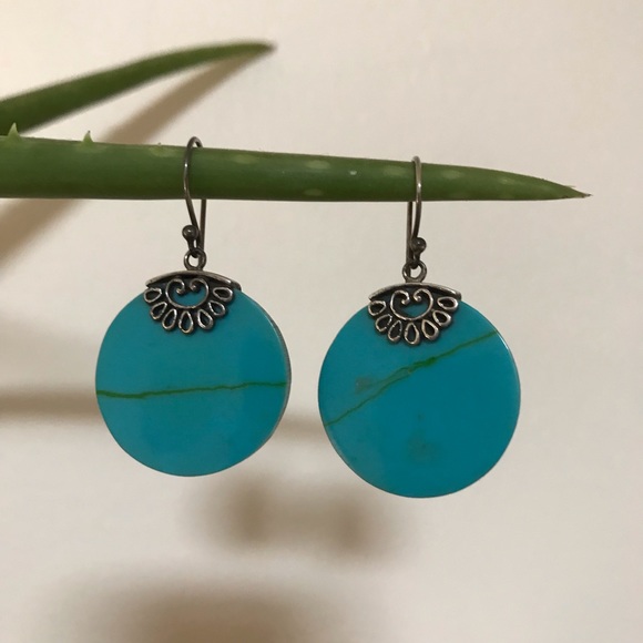 Genuine Turquoise & Sterling Silver Earrings - Picture 2 of 4